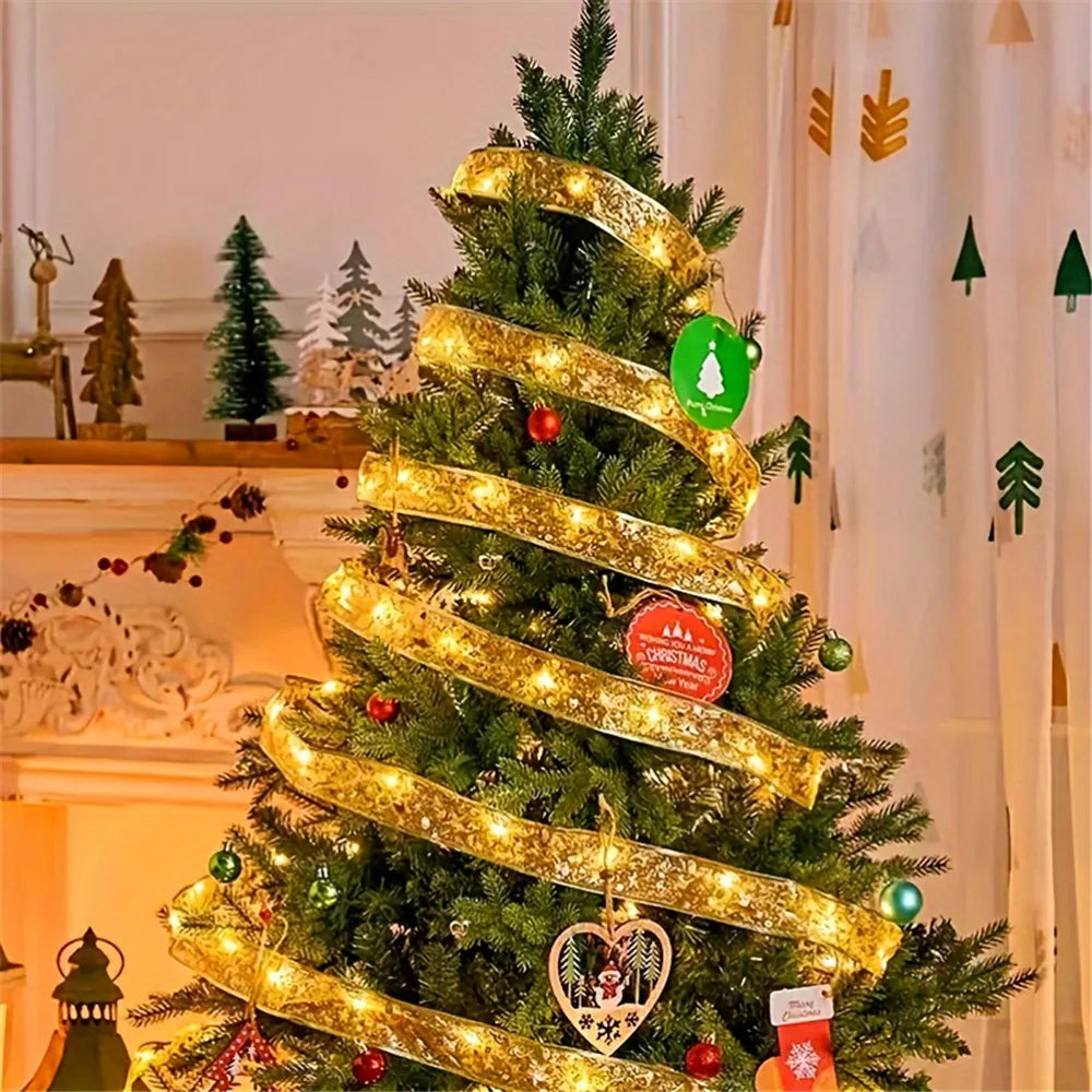 LumiRibbon Gold LED Ribbon String Lights – Decorative Lighted Ribbon for Christmas Trees, Gifts & Festive Displays