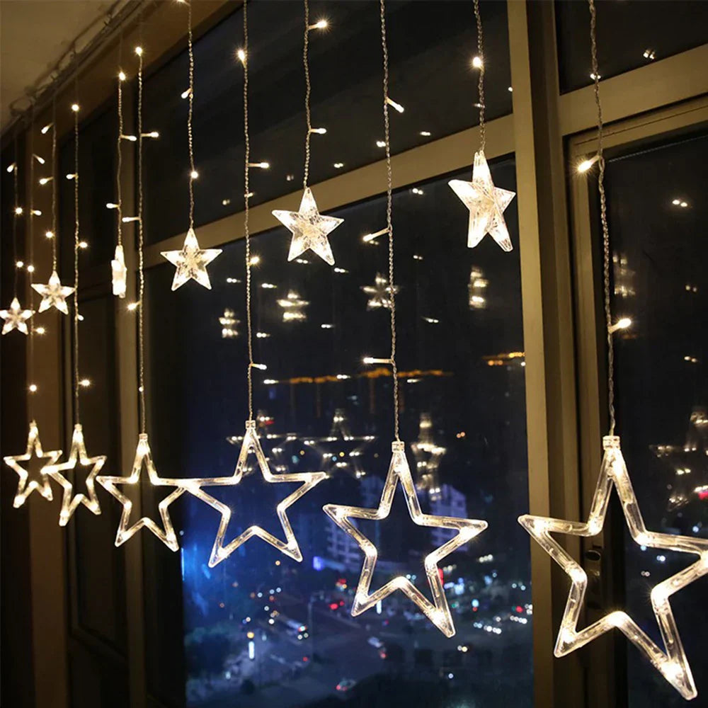 StellaGlow LED Star Icicle Lights – 3.5M Decorative Curtain Lights | Indoor & Outdoor Festive Lighting