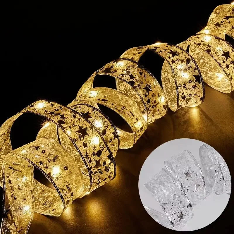 LumiRibbon Gold LED Ribbon String Lights – Decorative Lighted Ribbon for Christmas Trees, Gifts & Festive Displays
