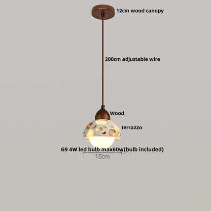 Terrazzo Stone Pendant Light with Copper Detail – Modern LED Ceiling Lamp | Contemporary Designer Lighting