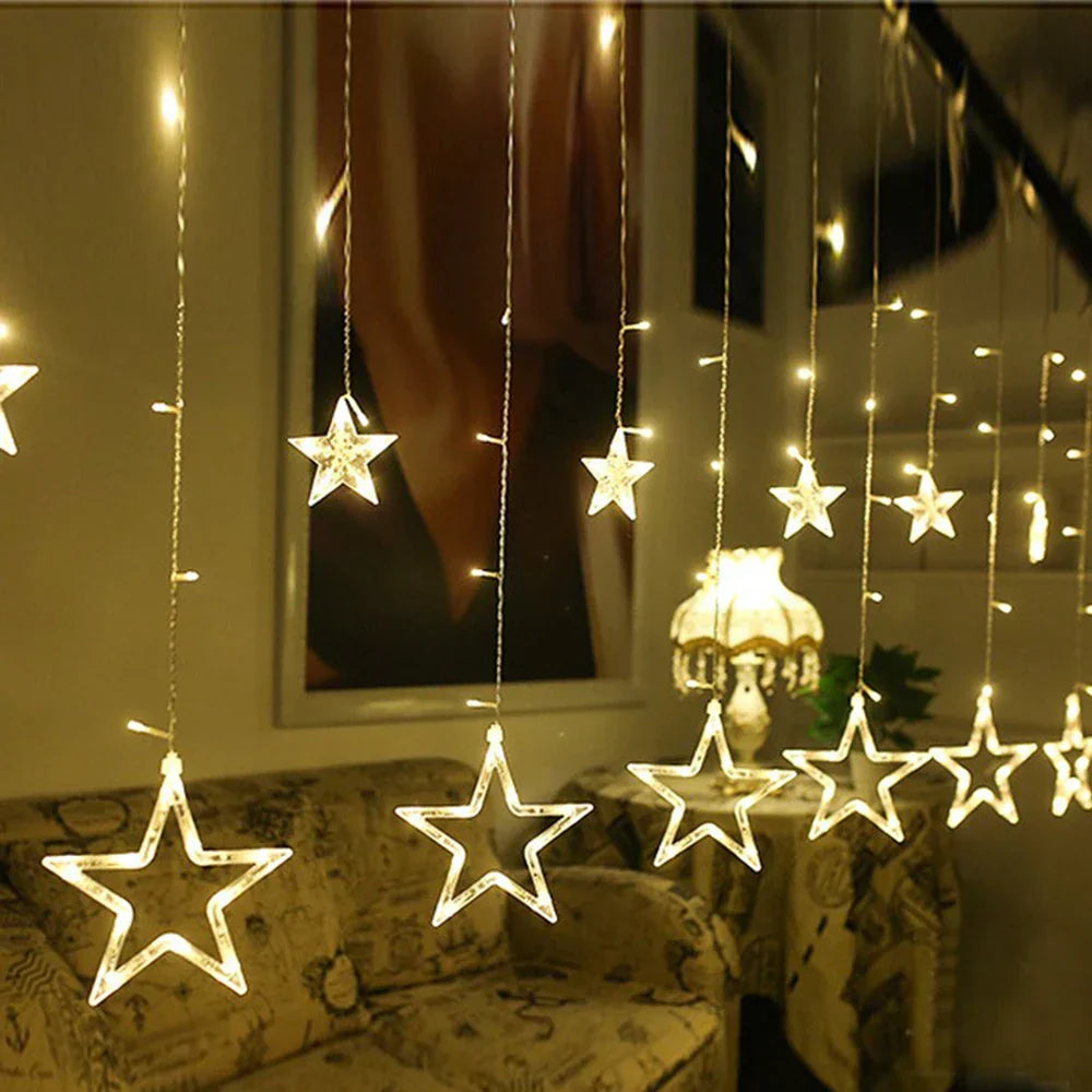 StellaGlow LED Star Icicle Lights – 3.5M Decorative Curtain Lights | Indoor & Outdoor Festive Lighting