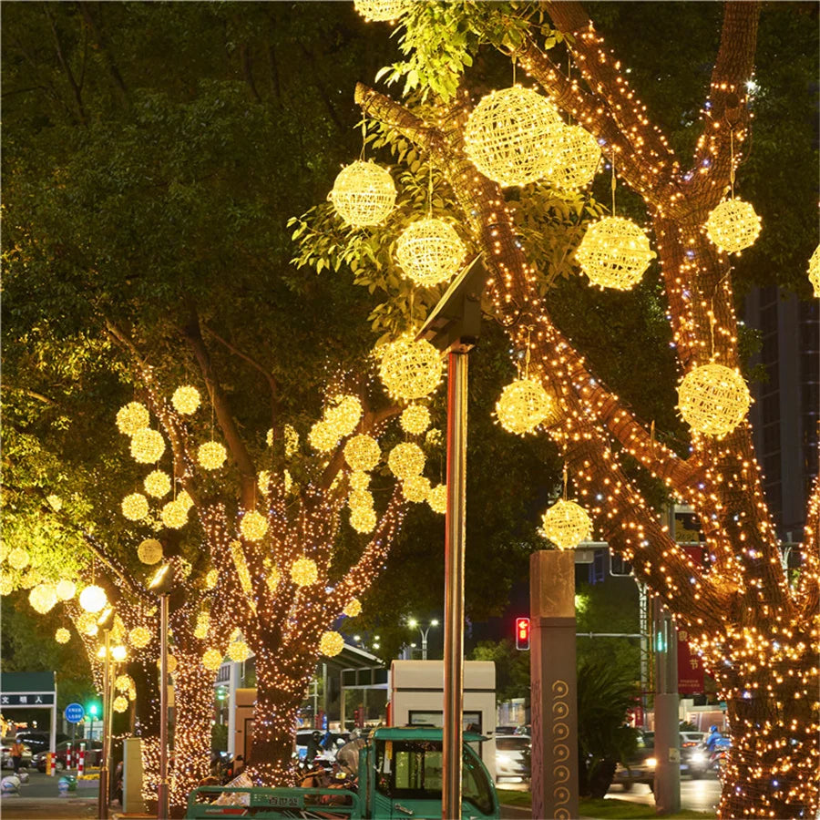 LED Rattan Ball String Lights – Outdoor Fairy Lights for Gardens, Weddings, Patios, Trees & Festive Decorations