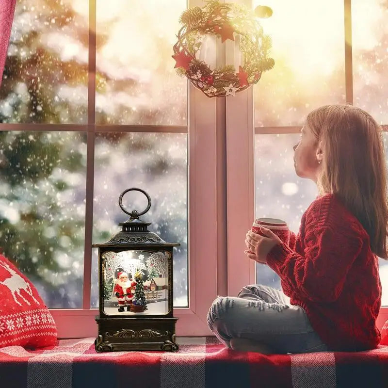 LumiGlobe LED Snow Lantern – Rotating Christmas Lantern with Snow Globe Effect