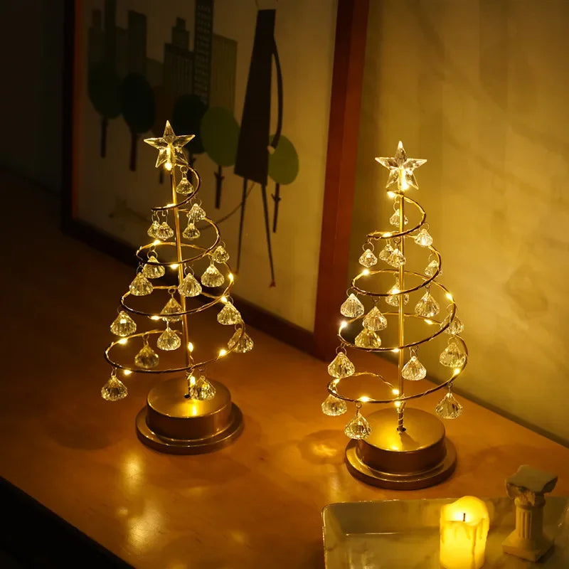 LumiSpiral Crystal Christmas Tree Table Lamp – Luxury LED Spiral Lamp in Gold
