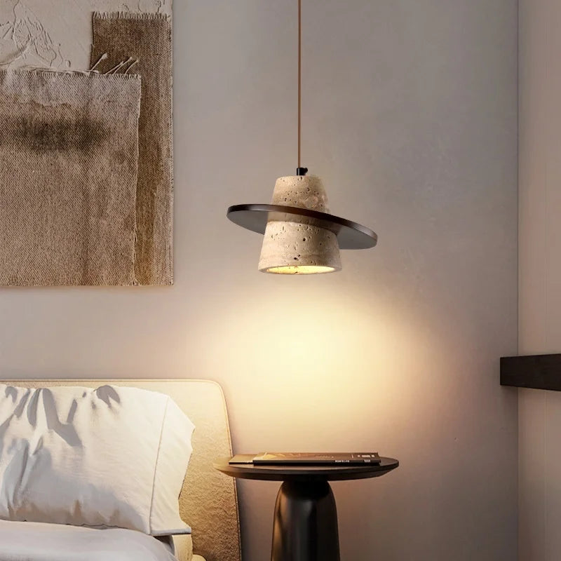 Travora Wabi Pendant Light – Natural Travertine Stone Ceiling Lamp | Japandi Ambient Lighting | Sculptural Interior Elegance
