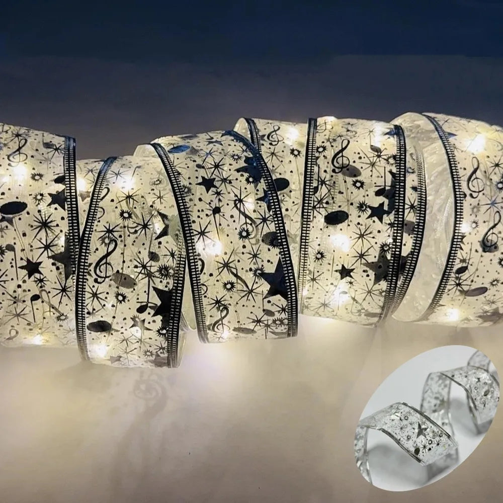 LumiRibbon Gold LED Ribbon String Lights – Decorative Lighted Ribbon for Christmas Trees, Gifts & Festive Displays