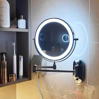 Schwarzer wiederaufladbarer LED-Vergrößerungsspiegel für Make-up und Badezimmer-Leuchtezauber