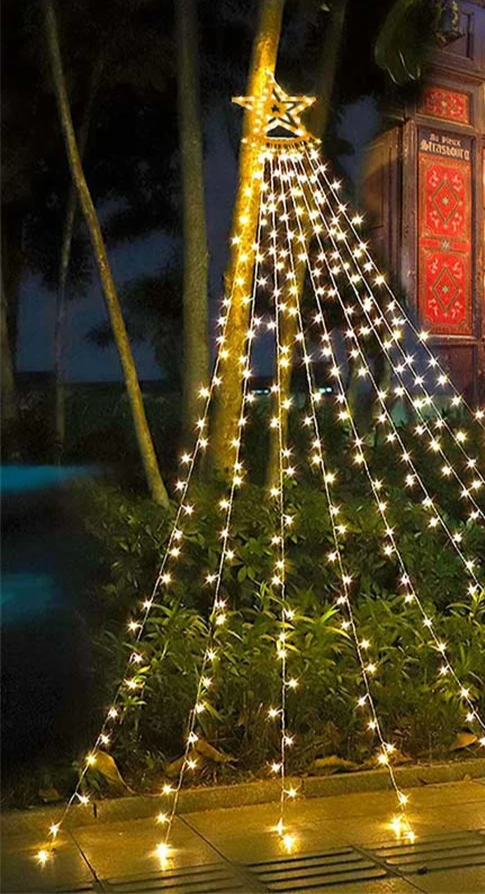 LumiCascade LED Star Waterfall String Lights – 350 LEDs, 8 Lighting Modes | Outdoor, Garden, Patio & Christmas Decoration