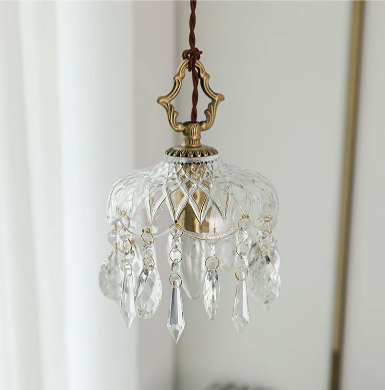 French Crystal Glass Pendant Light – Luxury Gold LED Chandelier | Elegant Ambient Lighting | Vintage-Inspired Statement Piece