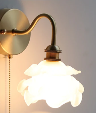 Nordic Copper Wall Light – E27 Glass Wall Lamp with Pull Cord Switch | Elegant Bathroom & Bedroom Lighting | Contemporary Scandinavian Design