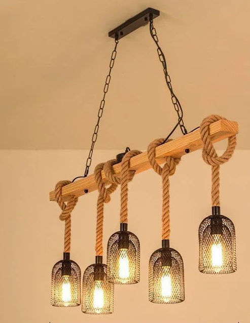Vintage Farmhouse Chandelier – Five-Light Industrial Pendant | Rustic Café & Restaurant Lighting | Americana-Inspired Statement Piece