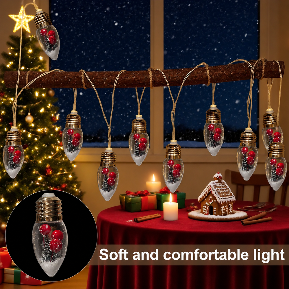 FrostGlobe LED Snow Globe String Lights – Festive Christmas Fairy Lights | Battery-Powered Holiday Decoration — light off, digitally edited atmosphere preview