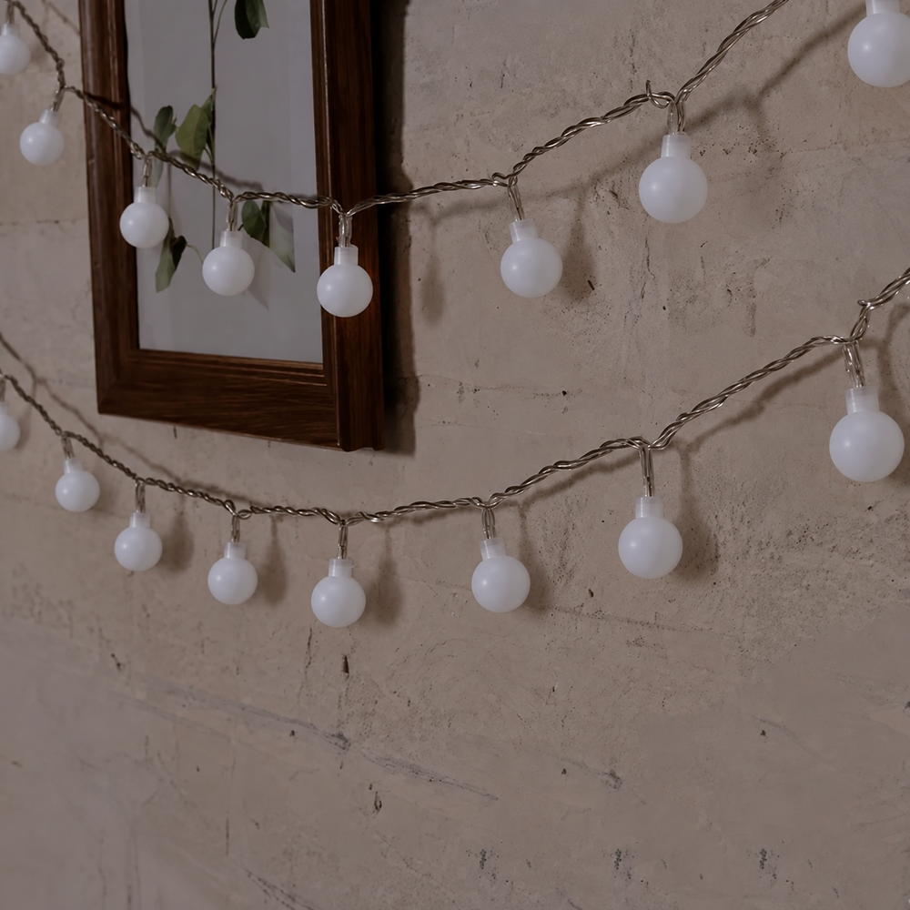 LUMIBALLS LED Globe String Lights – Waterproof Decorative Fairy Lights | USB & Battery Powered Indoor & Outdoor Lighting — light off, digitally edited atmosphere preview