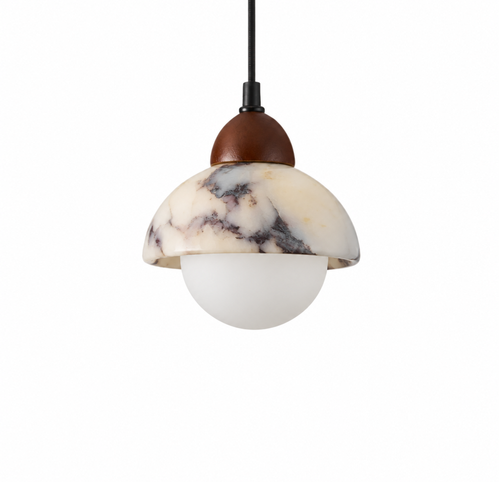 Marbelle Globe Pendant Light – Marble & Glass Ceiling Lamp | Japandi Ambient Lighting | Timeless Interior Elegance — light off, digitally edited atmosphere preview