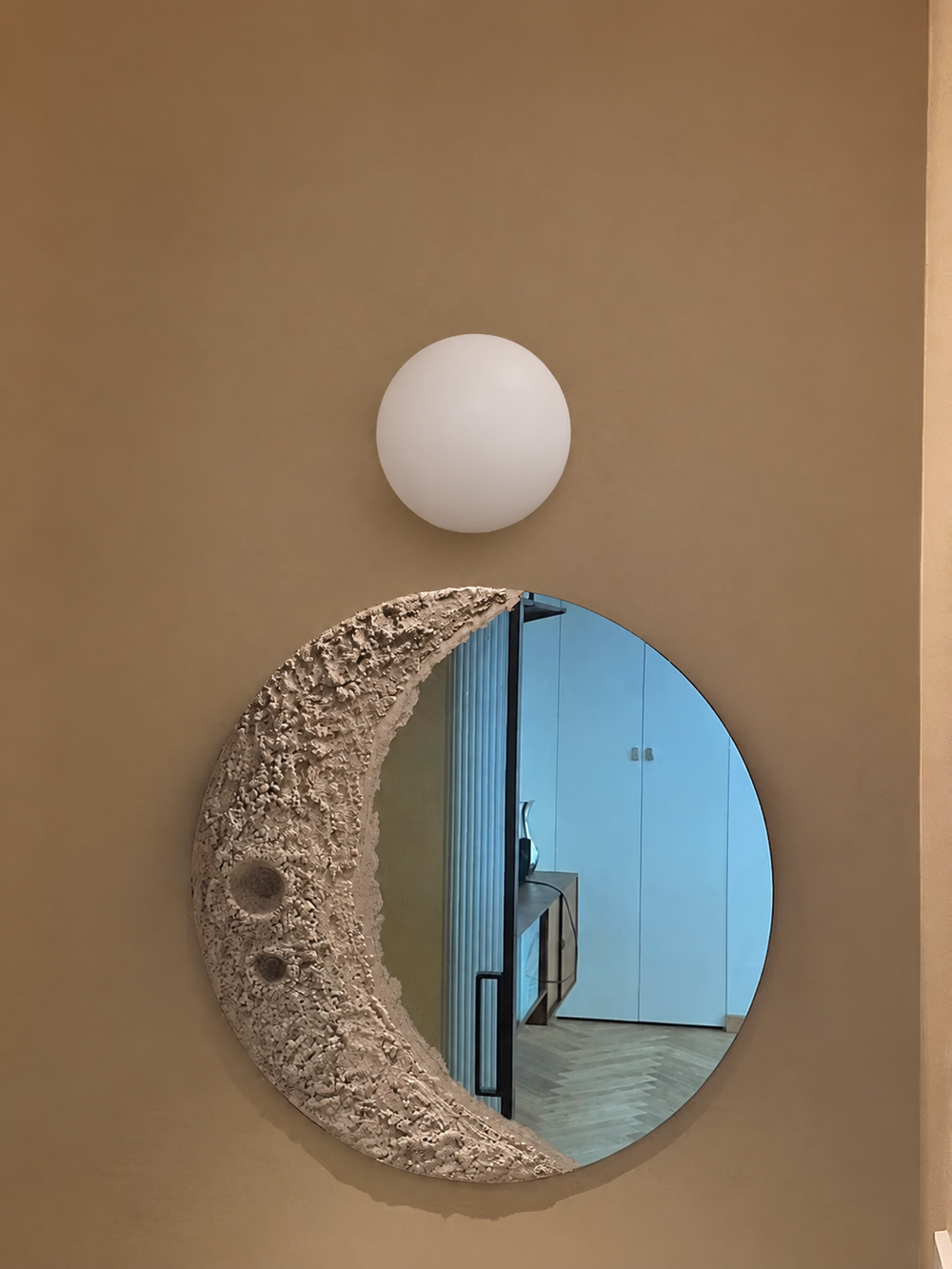 Orbelle Glass Wall Light – Frosted Globe LED Sconce | Modern Ambient Lighting | Timeless Interior Elegance — light off, digitally edited atmosphere preview