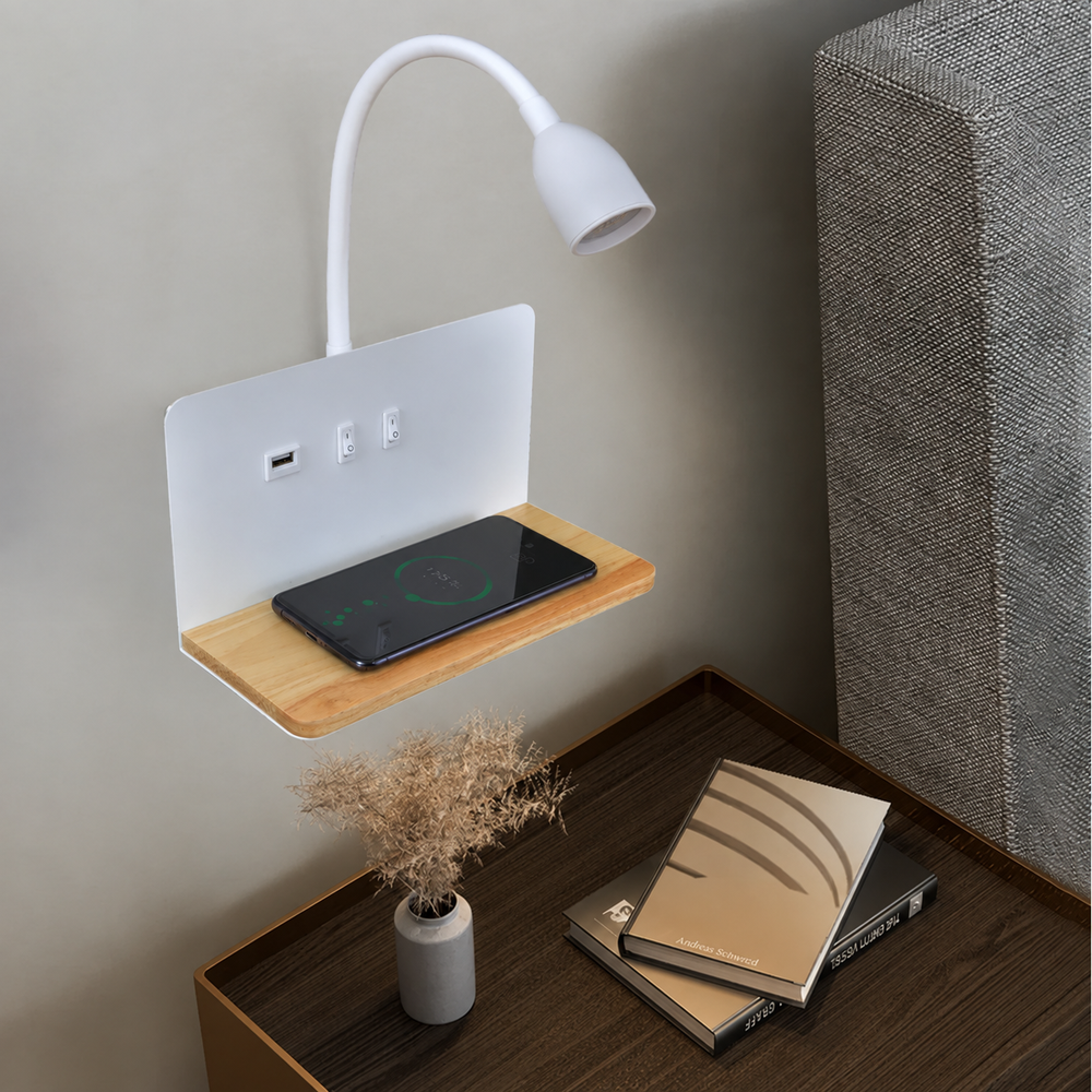 LumiCharge Smart Wall Light – Wireless Charging Sconce | Modern Bedside LED Lighting — light off, digitally edited atmosphere preview