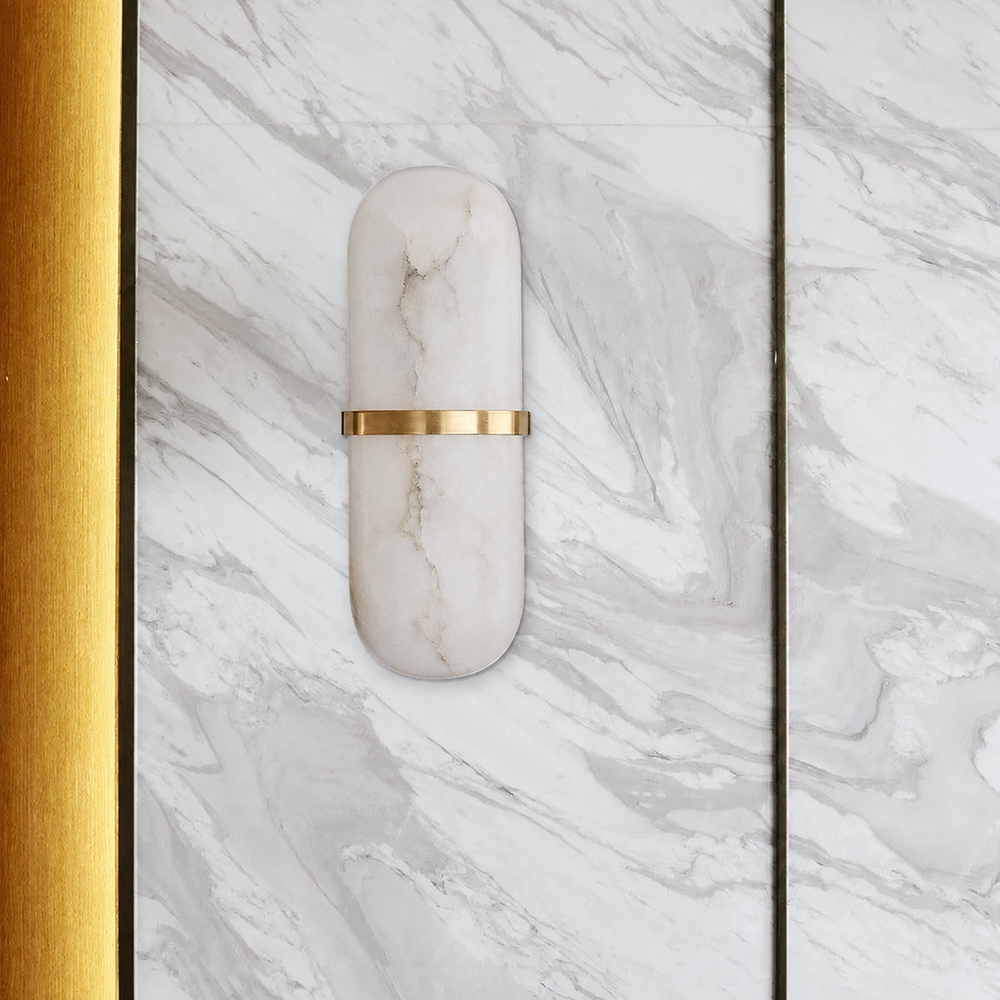 Imperia Marble Wall Light – Luxury Up & Down Sconce | Designer Ambient Lighting — light off, digitally edited atmosphere preview