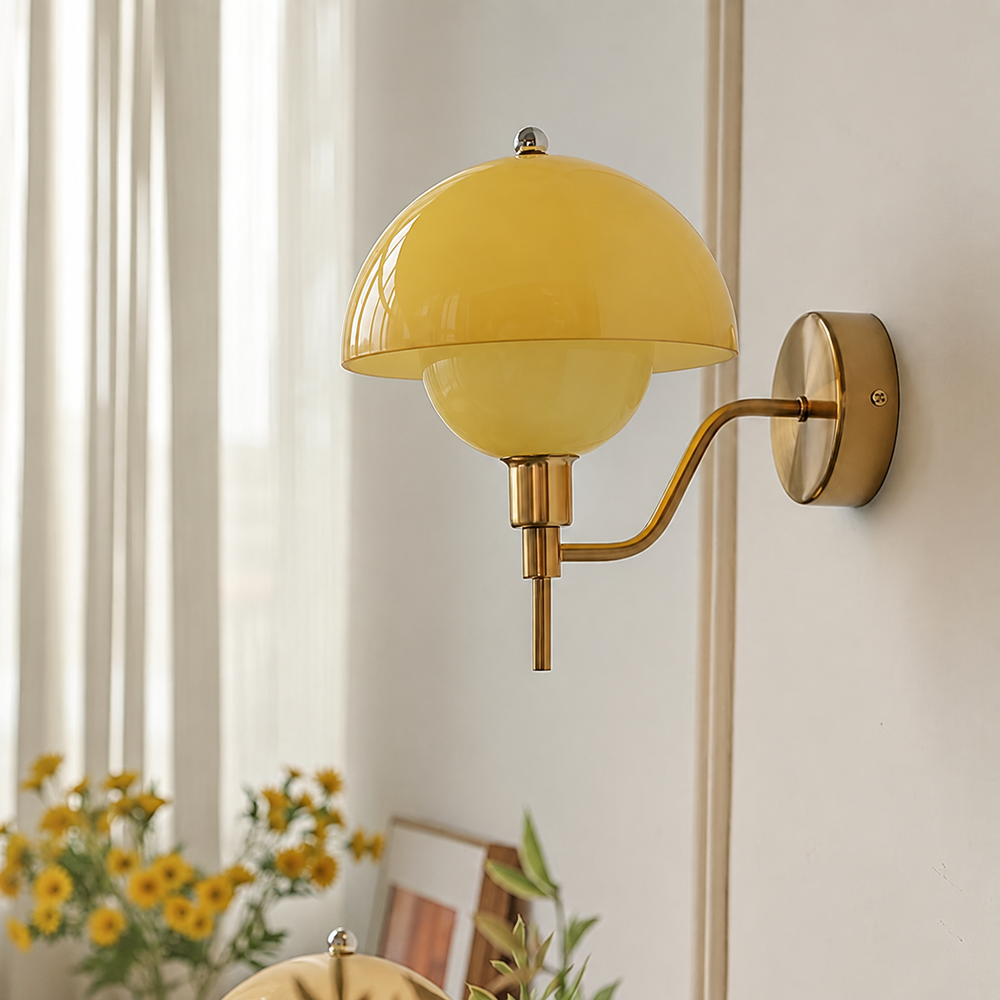 Mushroom Glow Wall Light – Organic Glass Sconce | Nordic Cream Accent Lighting — light off, digitally edited atmosphere preview