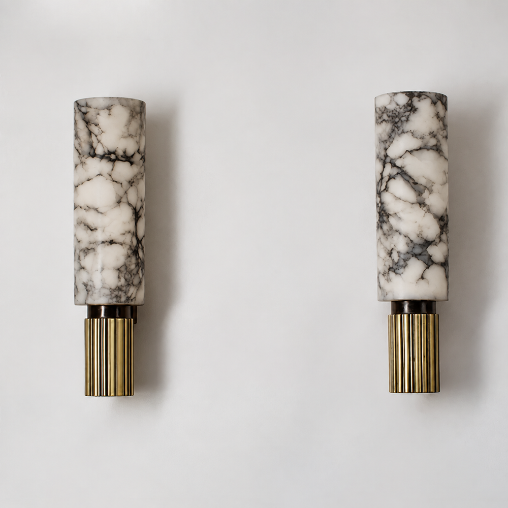 Carrara Luxe Wall Light – Marble & Brass Sconce | Premium Designer Accent Lighting — light off, digitally edited atmosphere preview