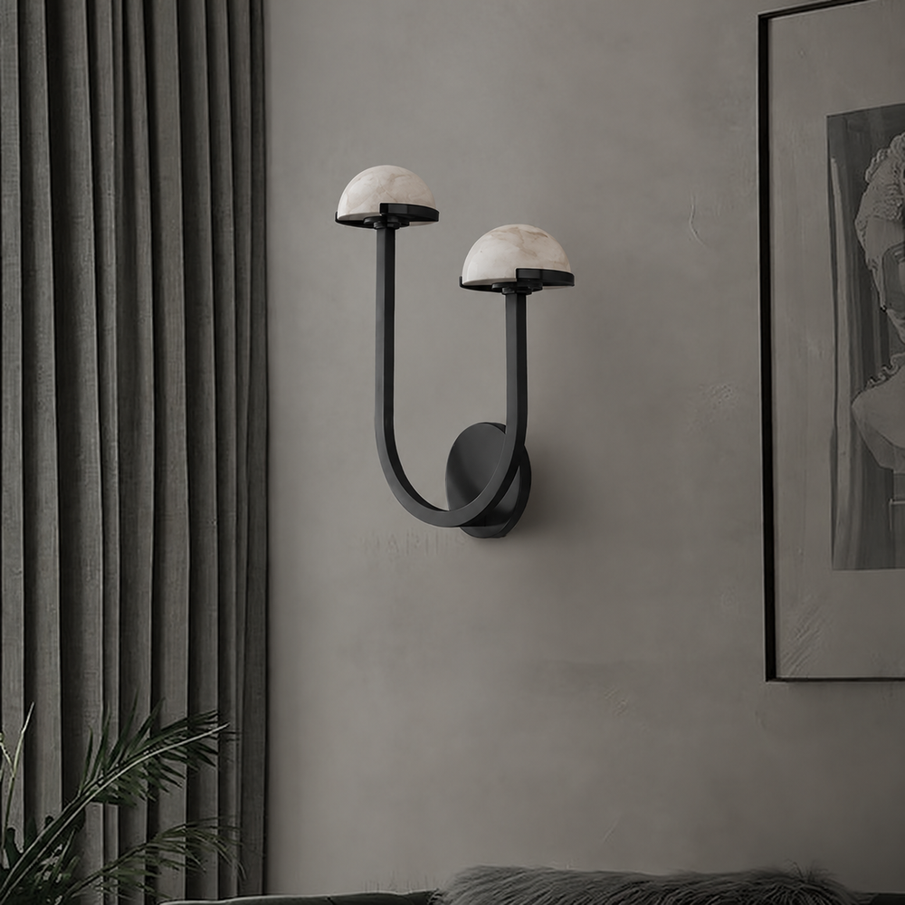 AlbaMush Alabaster Wall Light – Luxury Stone Sconce | Organic Designer Ambient Lighting — light off, digitally edited atmosphere preview