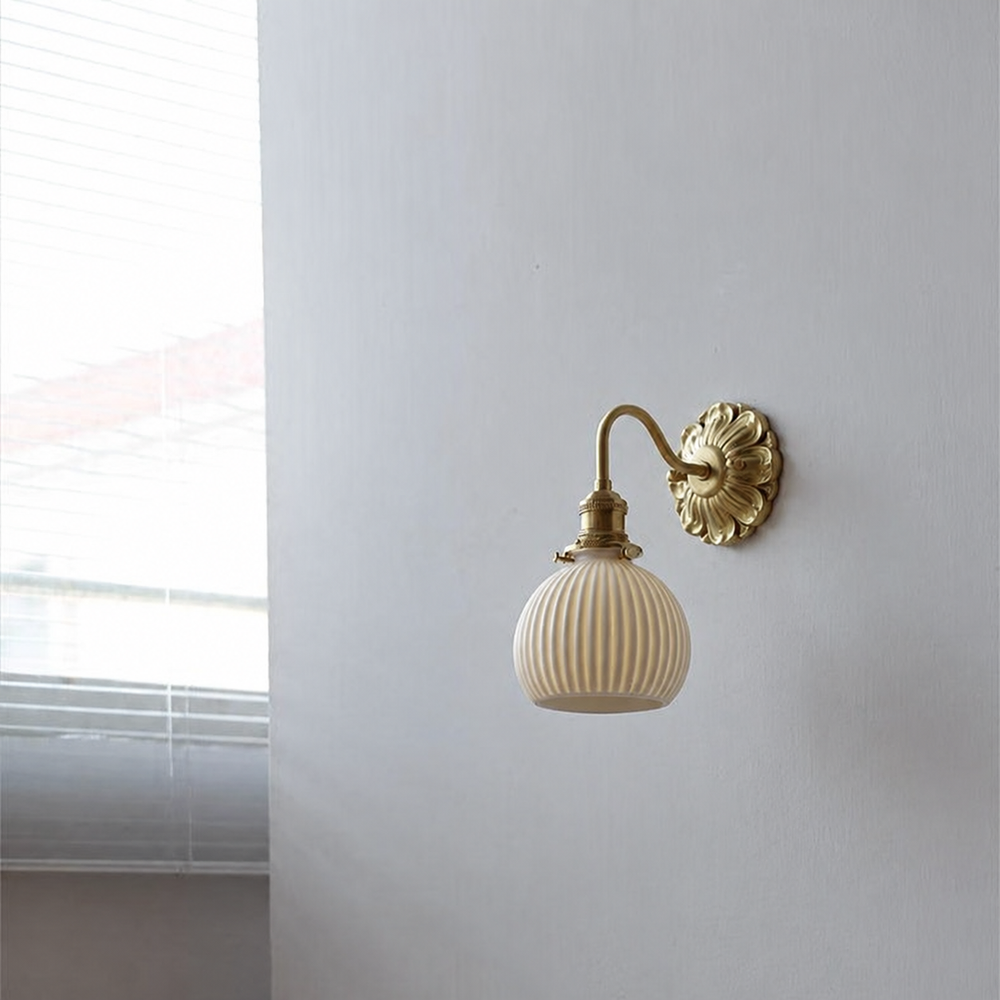 Heritage Brass Wall Light – Vintage Ceramic Sconce | Classic Traditional Accent Lighting — light off, digitally edited atmosphere preview