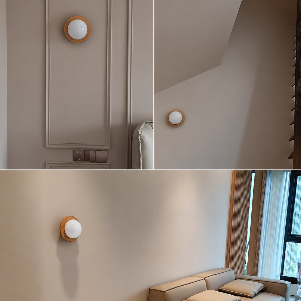 Nordic Timber Wall Light – White Glass & Wood Wall Lamp | Scandinavian Interior Lighting | Minimalist Home Décor — light off, digitally edited atmosphere preview