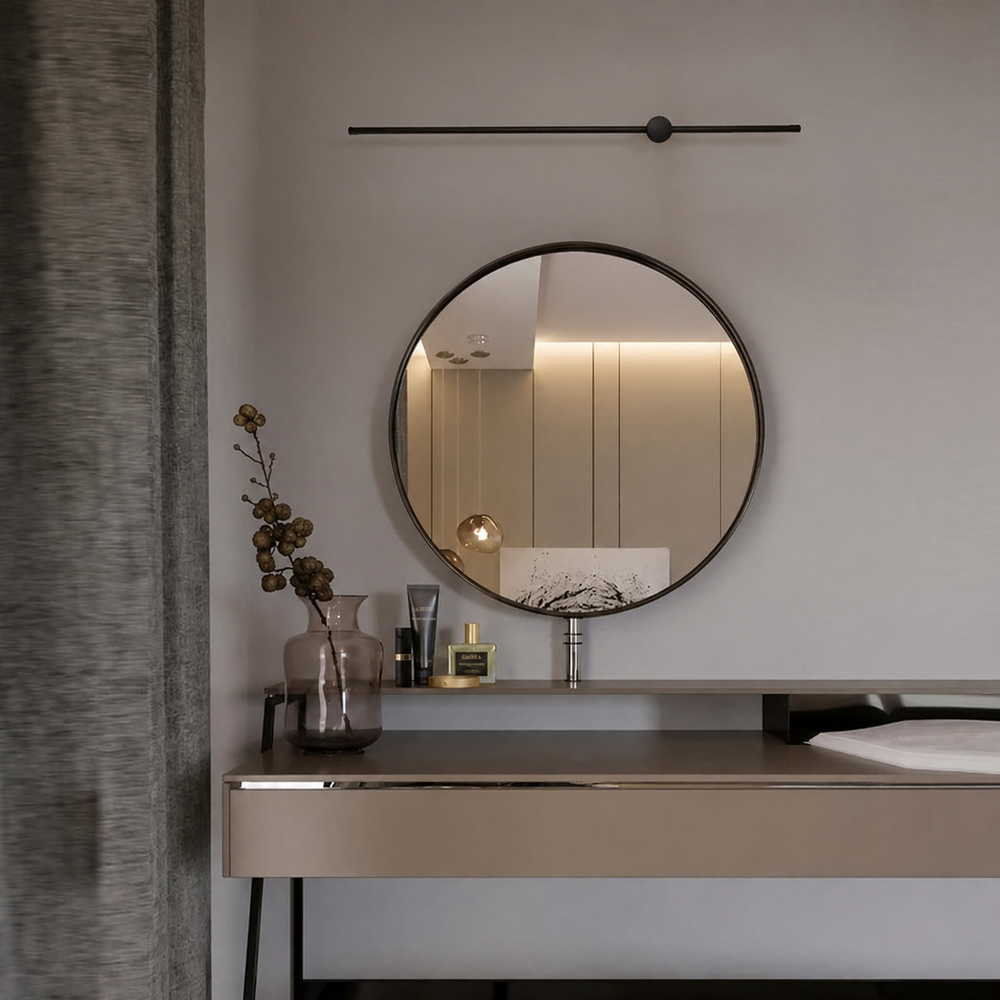 Eclipse Glow LED Wall Light – Modern Dimmable Wall Lamp | Contemporary Indoor Lighting | Elegant Ambient Illumination — light off, digitally edited atmosphere preview