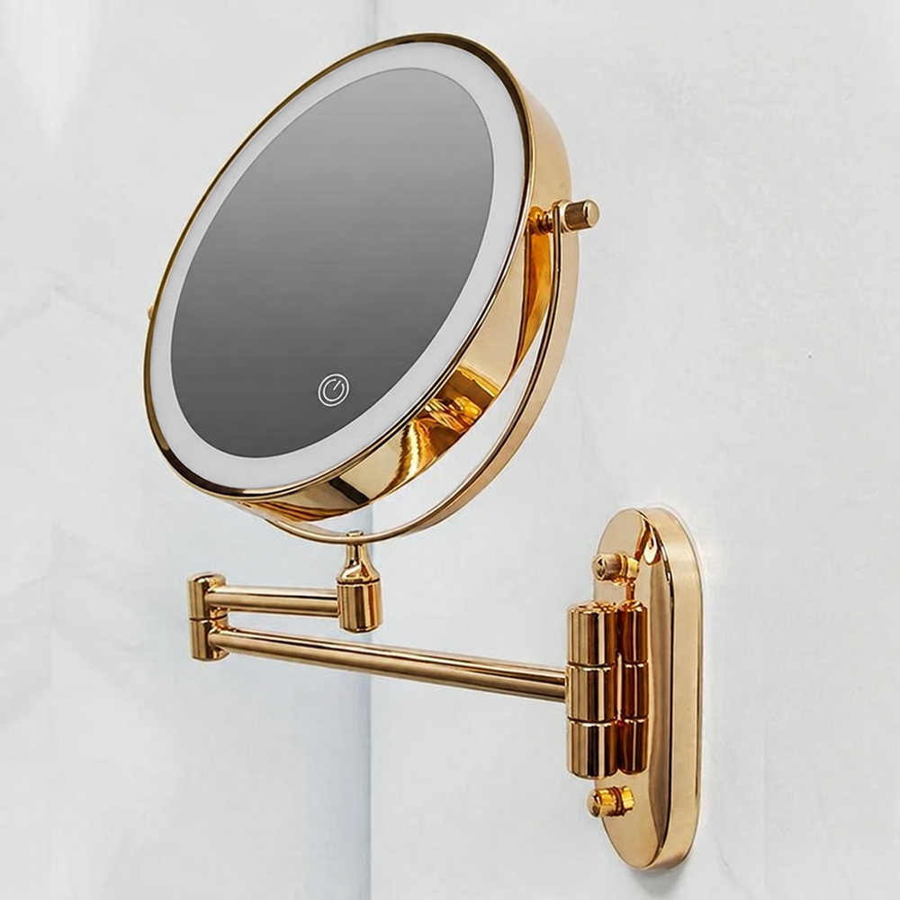 PrestigeGlow LED Vanity Mirror – Rechargeable Magnifying Bathroom Mirror | Luxury Gold Beauty Mirror — light off, digitally edited atmosphere preview