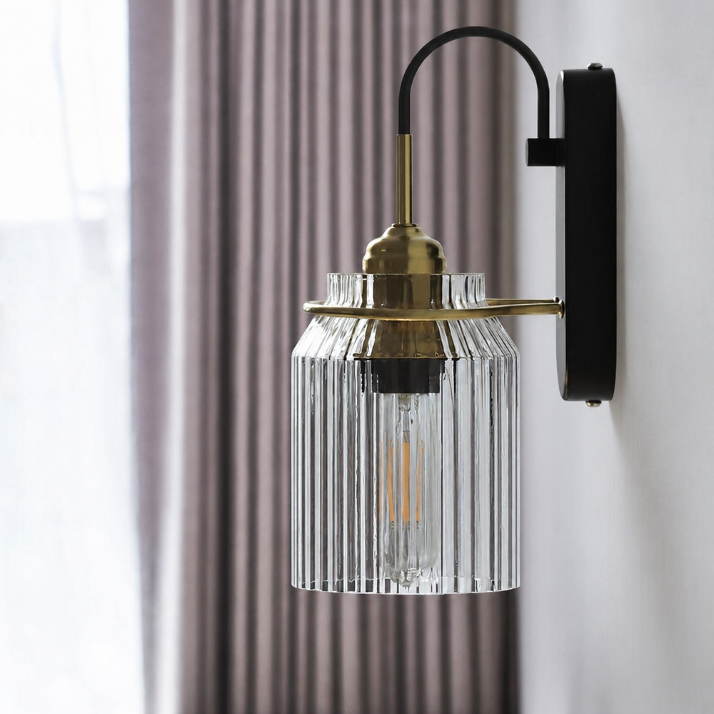 Heritage Glow Wall Light – Vintage Ribbed Glass Sconce | Elegant E27 Accent Lighting — light off, digitally edited atmosphere preview