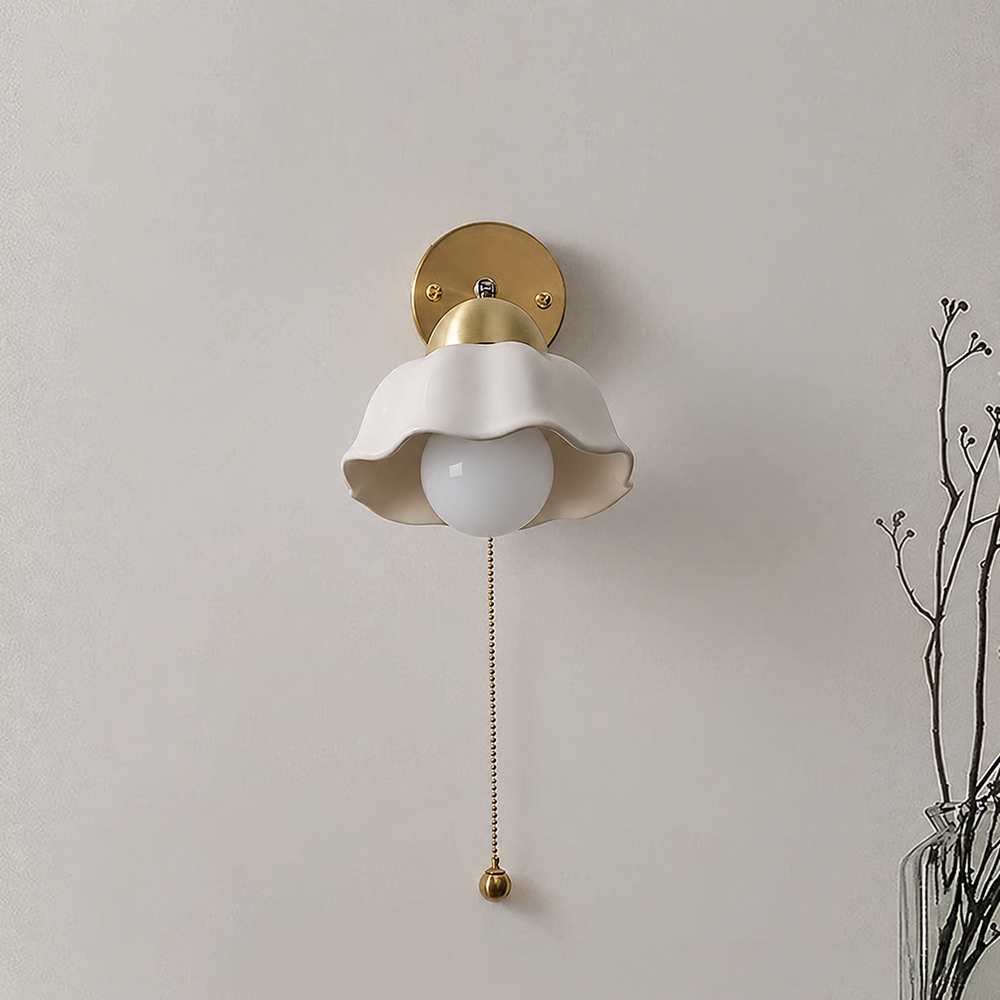 Fleur Élégance Wall Light – French Vintage Floral Sconce | Luxury Gold & White Accent Lighting — light off, digitally edited atmosphere preview