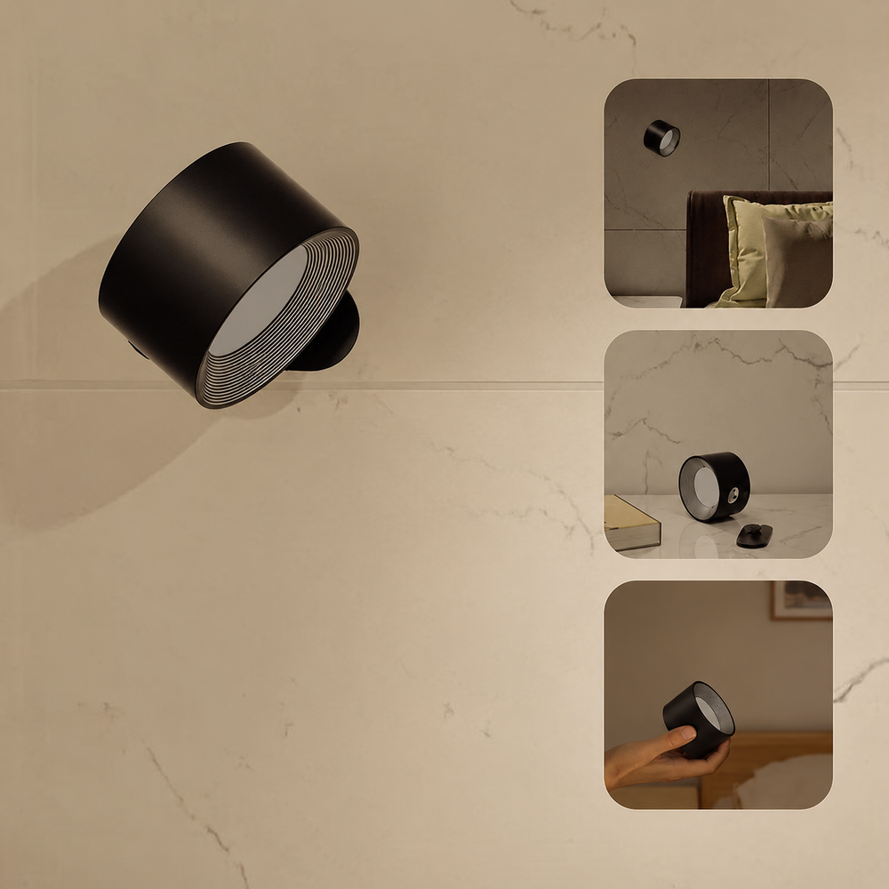 FlexiBeam Wireless Wall Light – Rechargeable Magnetic LED Lamp | 360° Adjustable Ambient Lighting — light off, digitally edited atmosphere preview