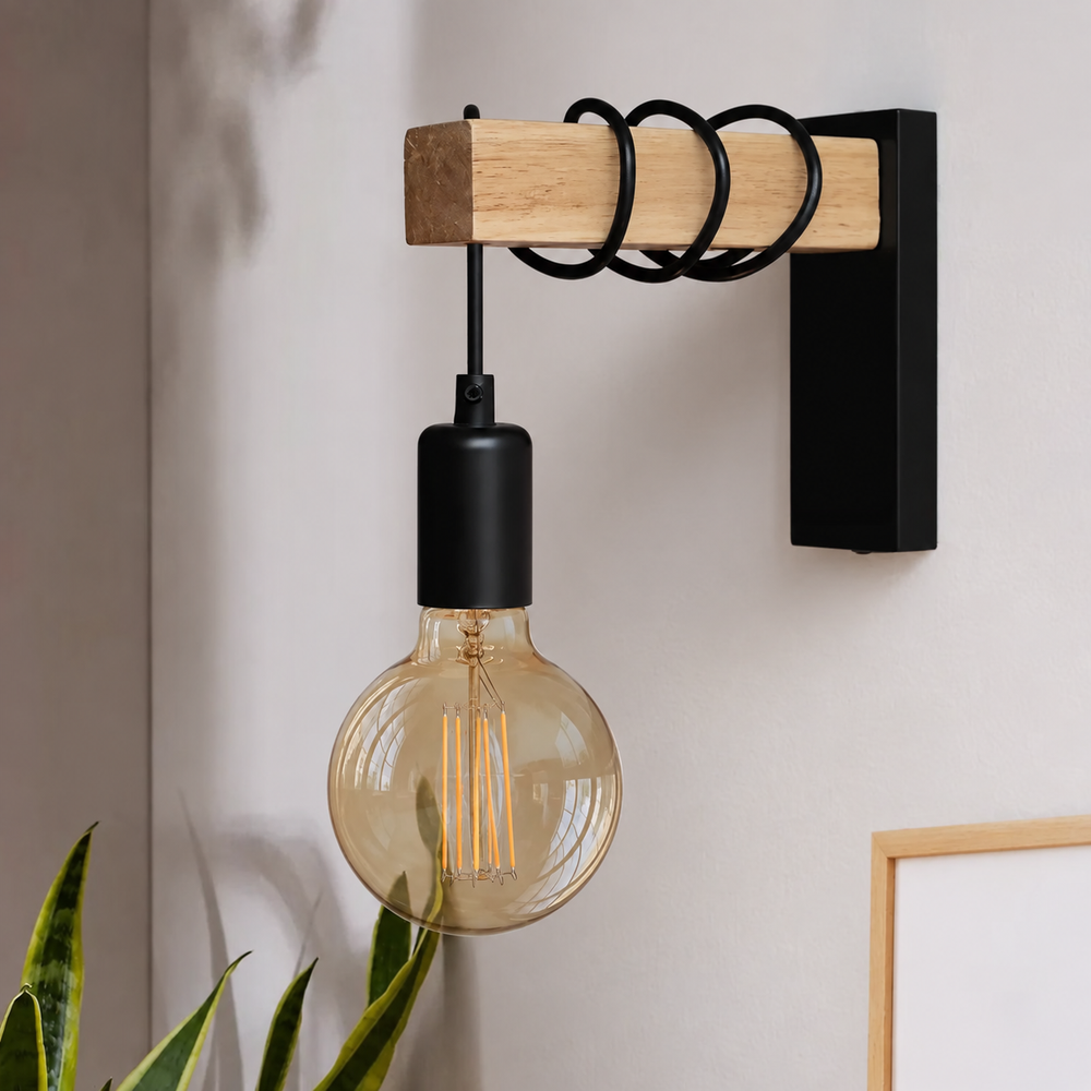 Heritage Forge Wall Light – Industrial Wood &amp; Metal Wall Lamp | Vintage Loft Lighting — light off, digitally edited atmosphere preview