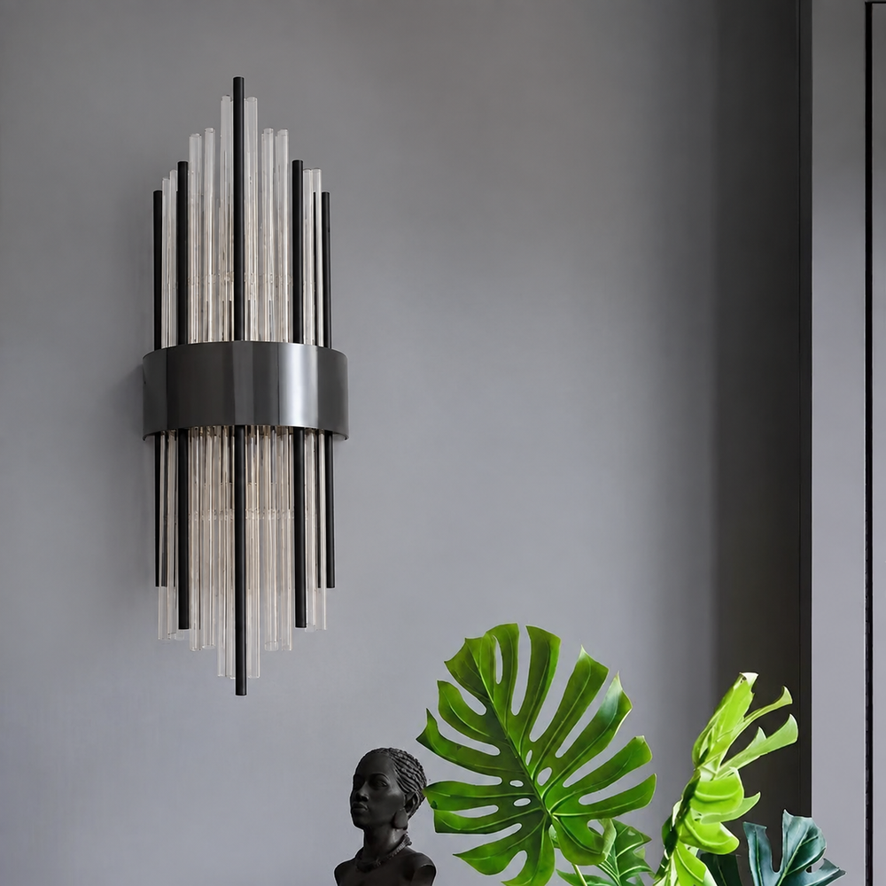 NoirÉclat Crystal Wall Light – Luxury Gold & Black LED Wall Lamp | Modern Nordic Accent Lighting — light off, digitally edited atmosphere preview