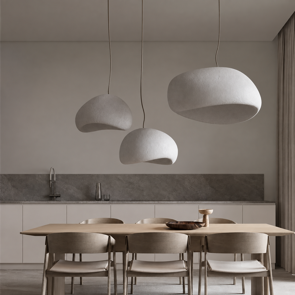 Kanso Wave Pendant Light – Japanese Wabi-Sabi Ceiling Lighting | Sculptural Minimalist Design — light off, digitally edited atmosphere preview