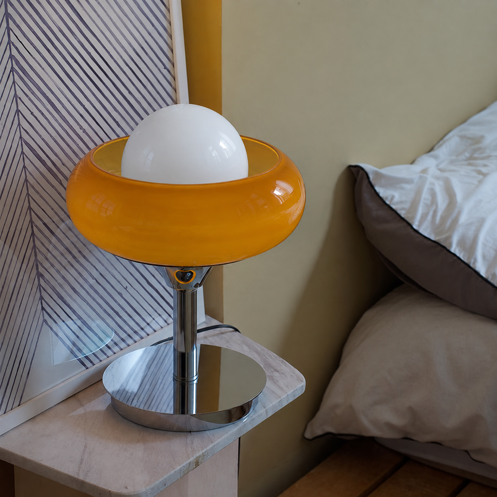 Glazed Bauhaus Table Lamp – Retro Charm with Timeless Modern Design — light off, digitally edited atmosphere preview
