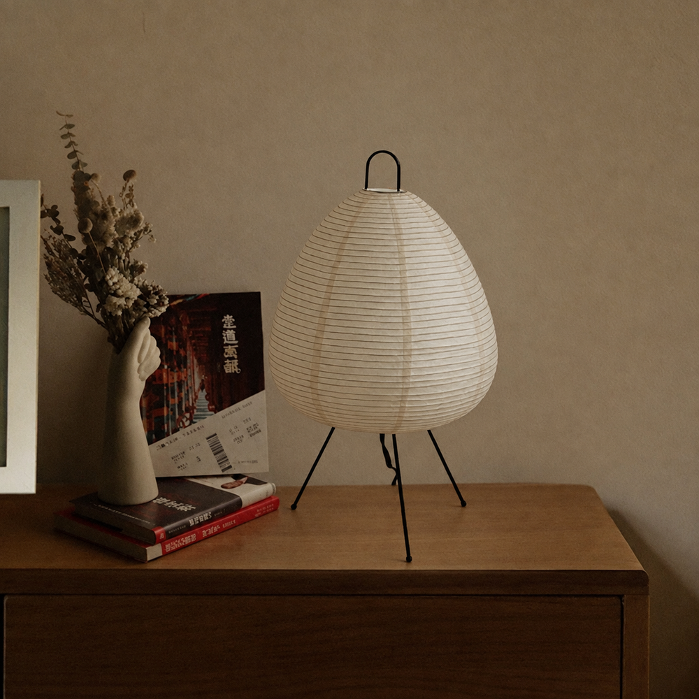 Japanese Rice Paper Lamp – Timeless Harmony with Soft Ambient Lighting — light off, digitally edited atmosphere preview