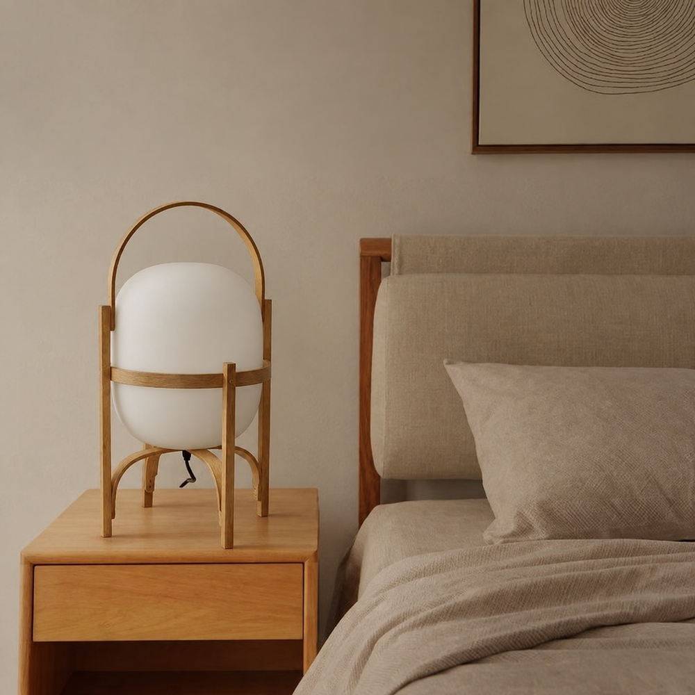 Cesta Table Lamp – Timeless Craftsmanship with Natural Elegance — light off, digitally edited atmosphere preview