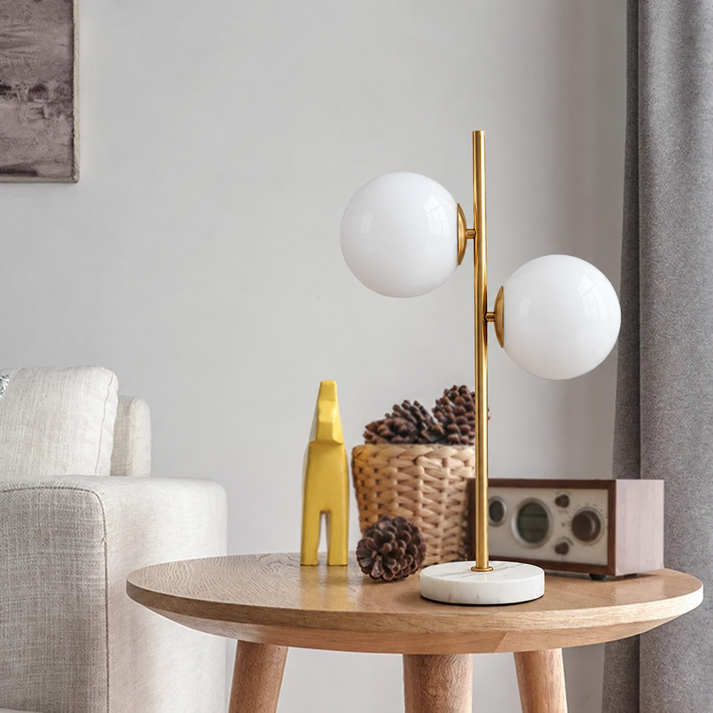 Dorii Nordic Table Lamp – Scandinavian Designer Lighting | Minimalist Glass &amp; Metal Table Lamp — light off, digitally edited atmosphere preview