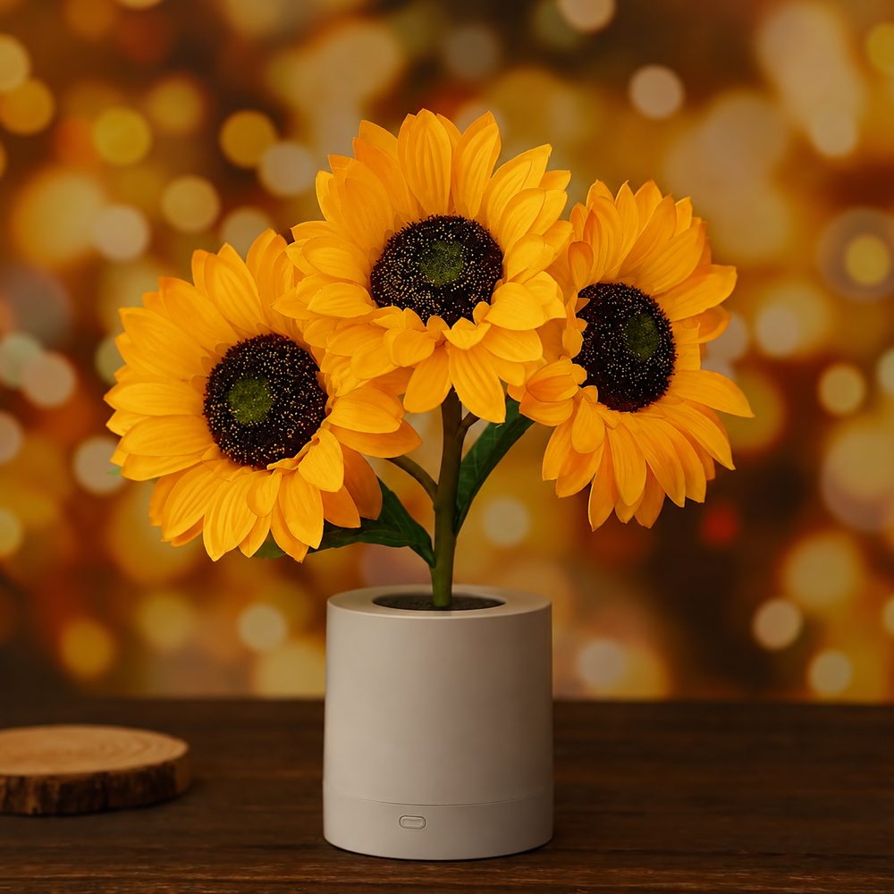 SunBloom LED Table Lamp – Rechargeable Sunflower Light | Decorative Ambient Lighting for Modern Interiors — light off, digitally edited atmosphere preview