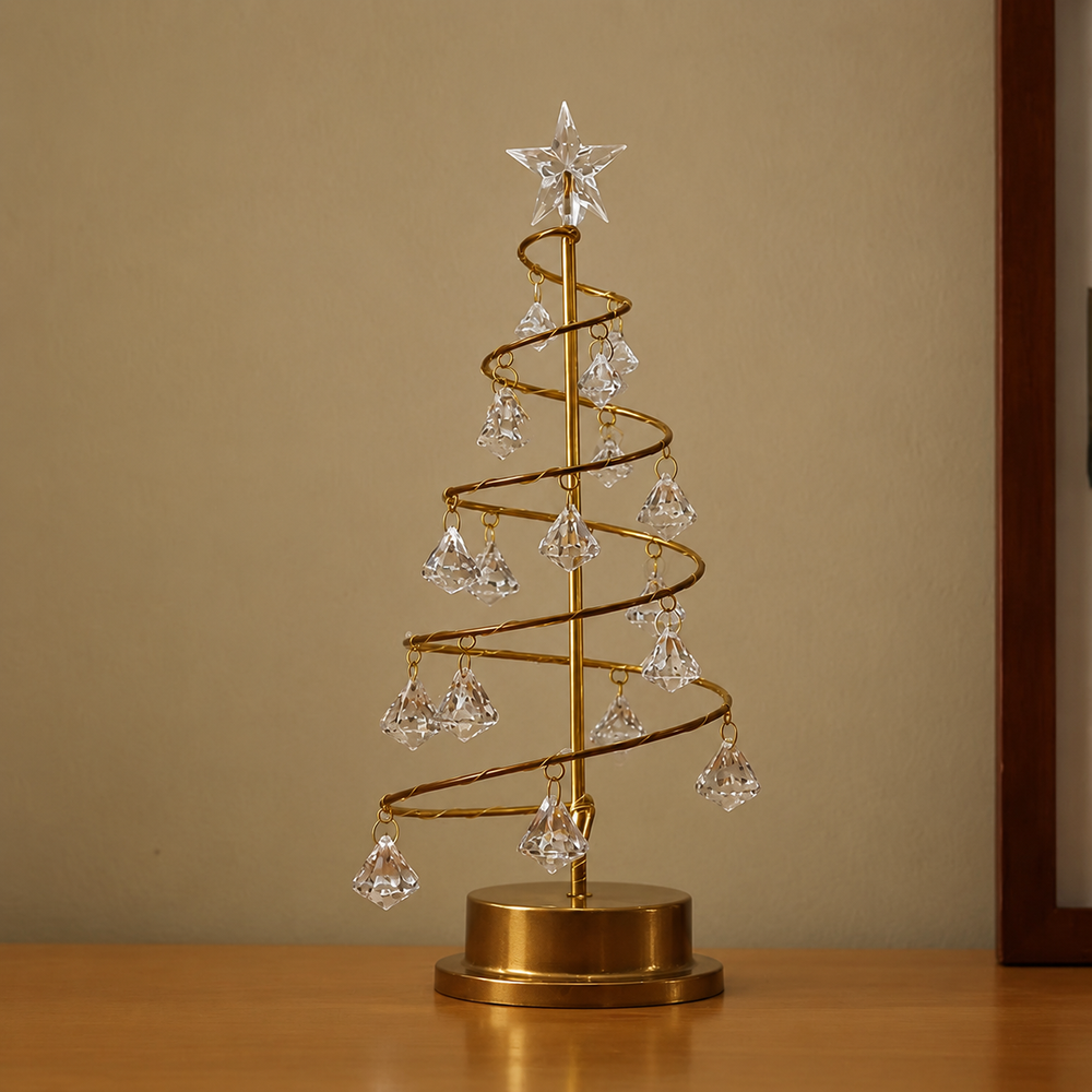 CrystalGlow LED Christmas Tree – Illuminated Acrylic Table Decoration | Warm White Festive Lighting — light off, digitally edited atmosphere preview