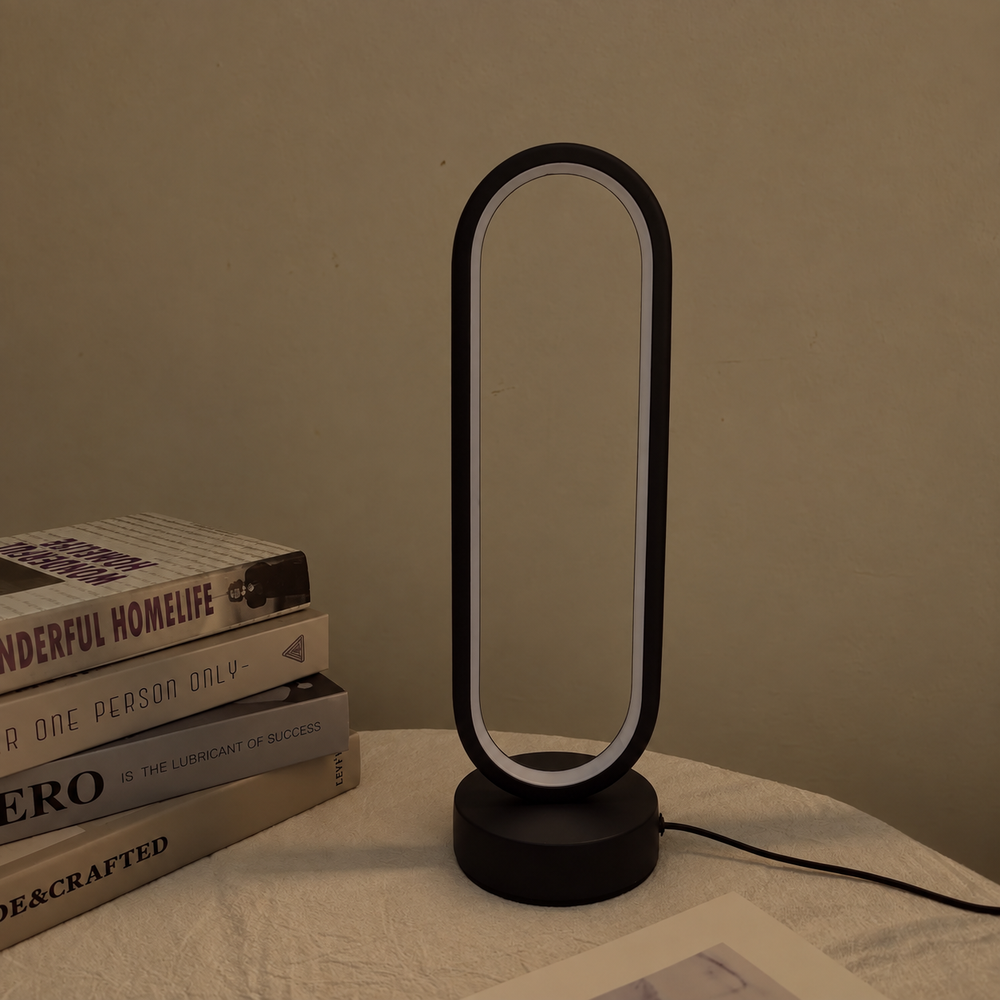 LunaHalo – Dimmable LED Ring Table Lamp for Bedrooms & Living Spaces — light off, digitally edited atmosphere preview