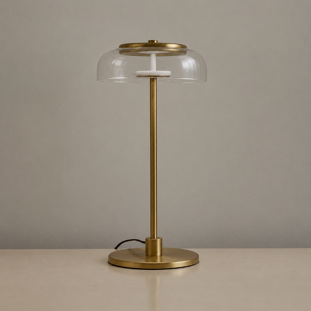 Aurélo – Designer Glass Table Lamp with LED & Postmodern Style — light off, digitally edited atmosphere preview