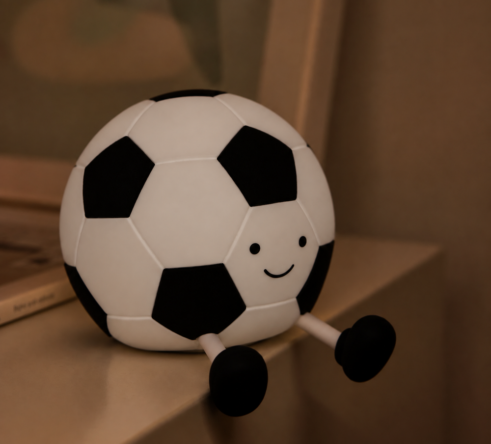 GlowKick Football Silicone Night Light – Rechargeable LED Lamp for Kids’ Rooms — light off, digitally edited atmosphere preview