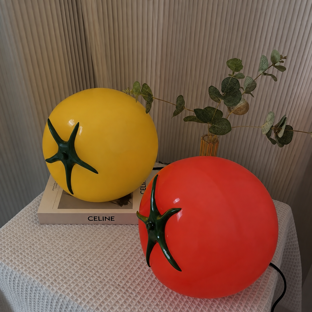 Tomato LED Table Lamp – Playful Design with Warm Ambient Lighting — light off, digitally edited atmosphere preview