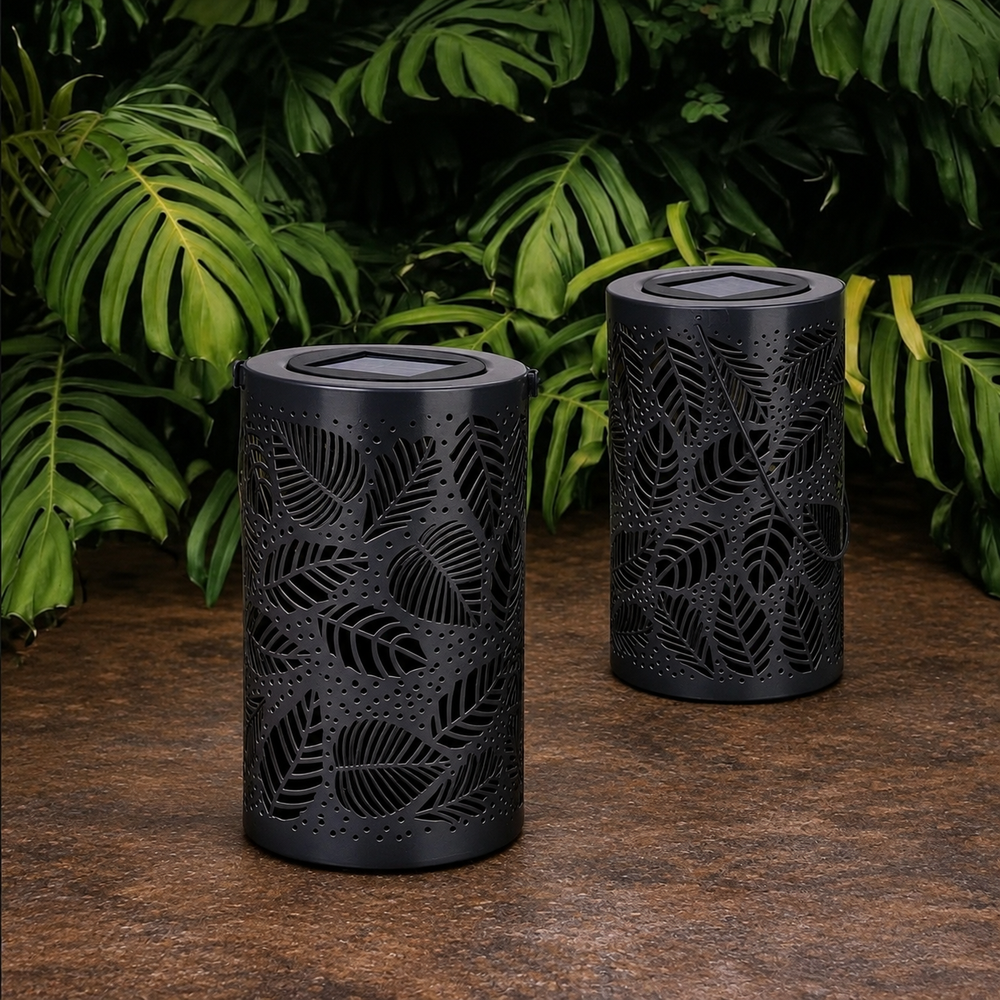 Luminous Leaf Lantern – Decorative Outdoor Lantern with Tropical Leaf Design — light off, digitally edited atmosphere preview