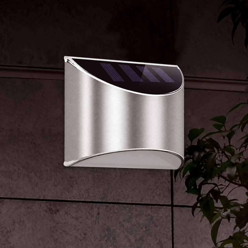 Solar LED Outdoor Lighting – Stainless Steel Solar Wall Lights | IP65 Weather-Resistant Outdoor Lighting — light off, digitally edited atmosphere preview