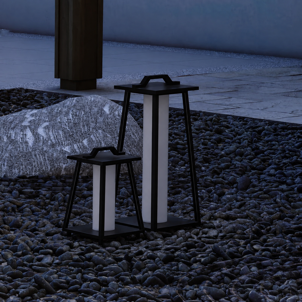 Roam Portable Outdoor Lamp – Modern Outdoor LED Lantern with Carry Handle — light off, digitally edited atmosphere preview