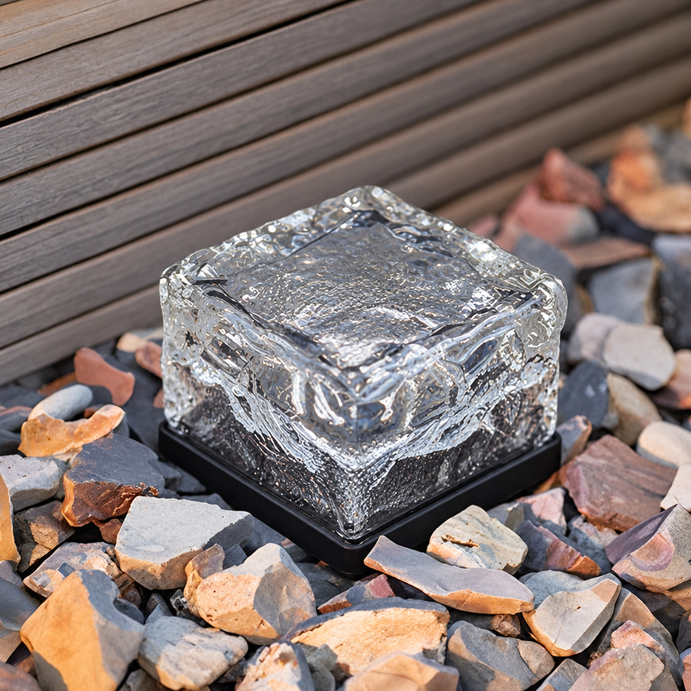 Square Solar Lamp – Decorative Solar Outdoor Light | Compact LED Garden & Patio Lighting — light off, digitally edited atmosphere preview