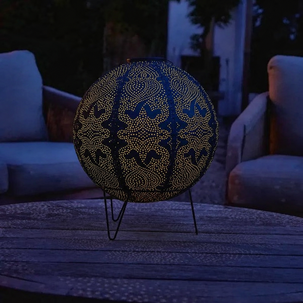 Solar Lantern Globe Design – Decorative Solar Outdoor Lantern | Moroccan-Inspired Garden Lighting — light off, digitally edited atmosphere preview