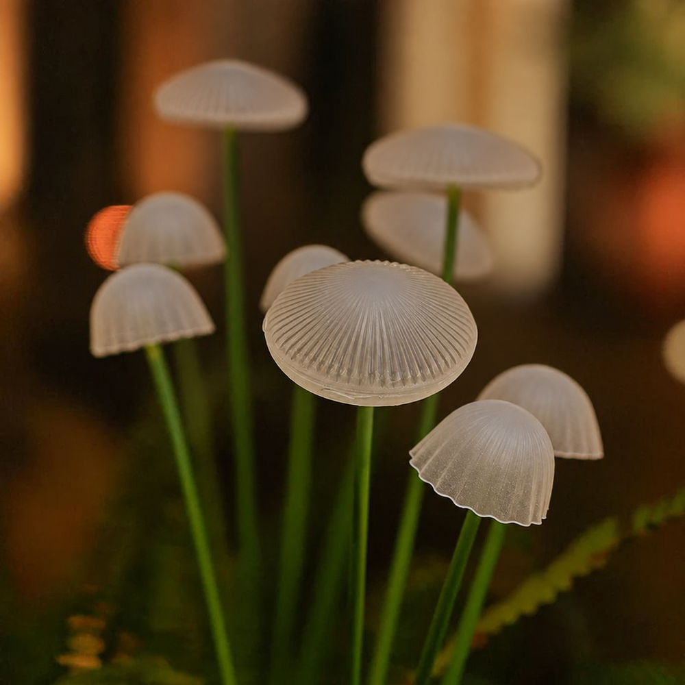 FairyGlow Solar Mushroom Light – Decorative LED Garden Lamp | Automatic Outdoor Path & Garden Lighting — light off, digitally edited atmosphere preview